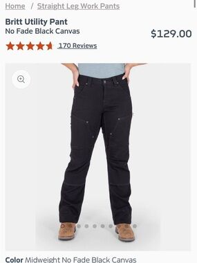 Britt Utility Straight-Leg Work Pants in No-Fade Black